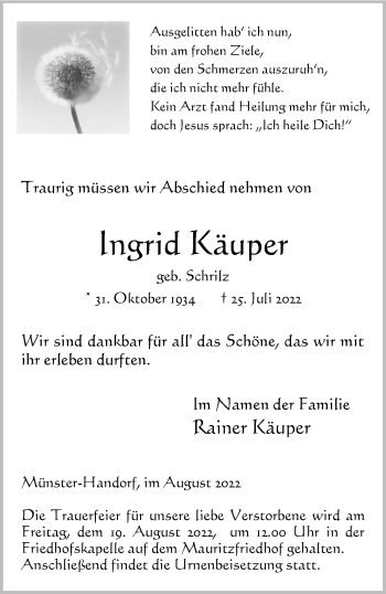 Anzeige von Ingrid Käuper 