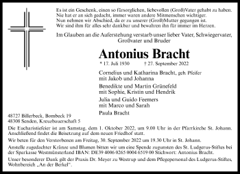 Anzeige von Antonius Bracht 