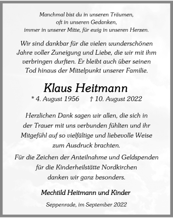 Anzeige von Klaus Heitmann 