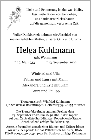 Anzeige von Helga Kuhlmann 