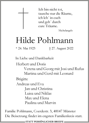 Anzeige von Hilde Pohlmann 