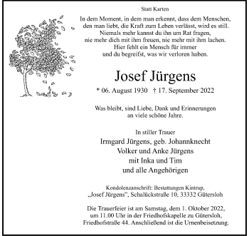 Anzeige von Josef Jürgens 