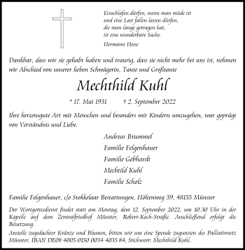 Anzeige von Mechthild Kuhl 