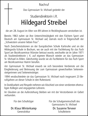 Anzeige von Hildegard Streibel 