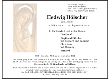 Anzeige von Hedwig Hölscher 