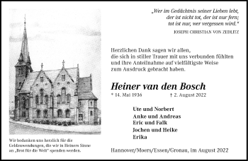 Anzeige von Heiner von der Bosch 