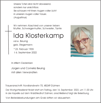 Anzeige von Ida Klosterkamp 