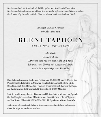 Anzeige von Berni Taphorn 