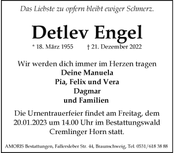 Anzeige von Detlev Engel 