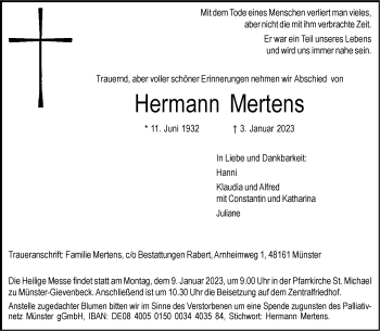 Anzeige von Hermann Mertens 