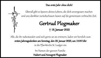 Anzeige von Gertrud Plogmaker 