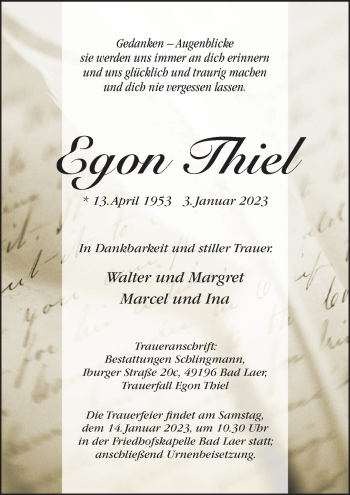 Anzeige von Egon Thiel 