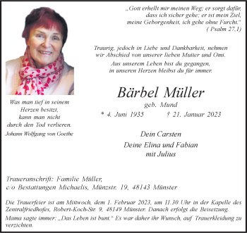 Anzeige von Bärbel Müller 