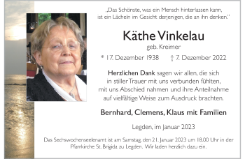 Anzeige von Käthe Vinkelau 