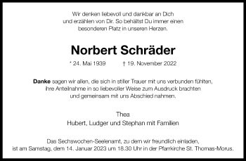 Anzeige von Norbert Schräder 