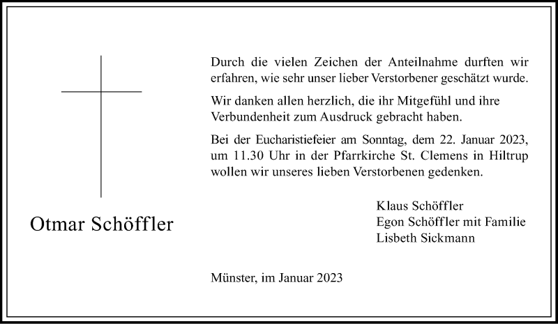 Traueranzeigen Von Otmar Schöffler | Www.trauer.ms