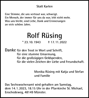 Anzeige von Rolf Rüsing 