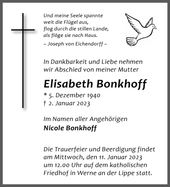 Anzeige von Elisabeth Bonkhoff 