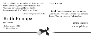 Anzeige von Ruth Frampe 