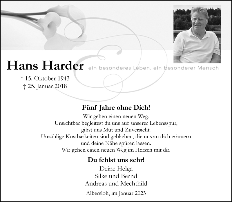 Traueranzeigen von Hans Harder | www.trauer.ms