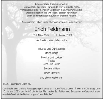 Anzeige von Erich Feldmann 