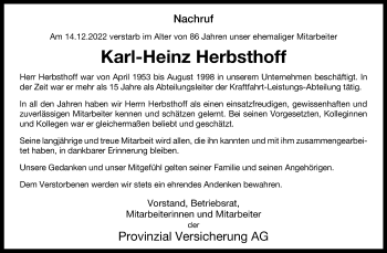 Anzeige von Karl-Heinz Herbsthoff 