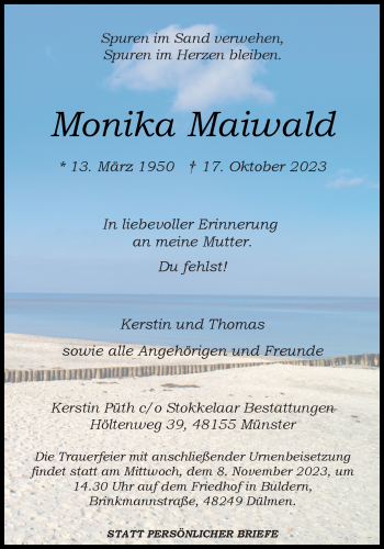 Anzeige von Monika Maiwald 