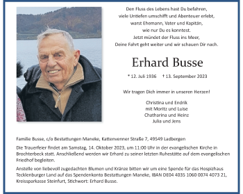 Anzeige von Erhard Busse 