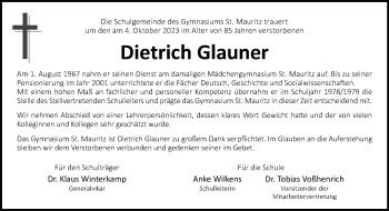 Anzeige von Dietrich Glauner 