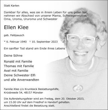 Anzeige von Ellen Klee 