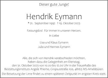 Anzeige von Hendrik Eymann 