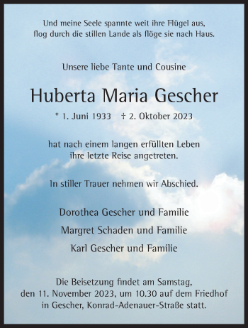 Anzeige von Huberta Maria Gescher 