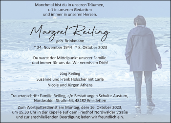 Anzeige von Margret Reiling 