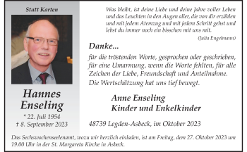 Anzeige von Hannes Enseling 