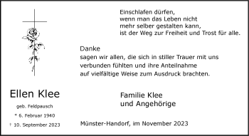 Anzeige von Ellen Klee 