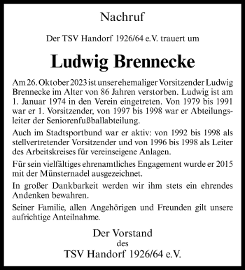 Anzeige von Ludwig Brennecke 