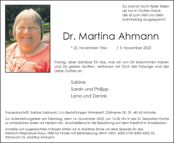 Anzeige von Dr. Martina Ahmann 