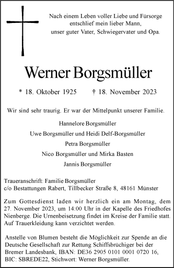 Anzeige von Werner Borgsmüller 