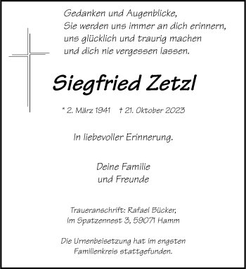 Anzeige von Siegfried Zetzl 