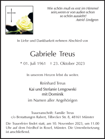 Anzeige von Gabriele Treus 