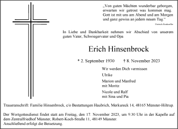 Anzeige von Erich Hinsenbrock 