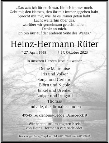 Anzeige von Heinz-Hermann Rüter 