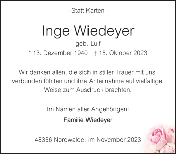 Anzeige von Inge Wiedeyer 