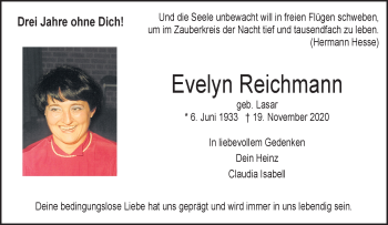 Anzeige von Evelyn Reichmann 