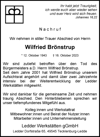 Anzeige von Wilfried Brönstrup 