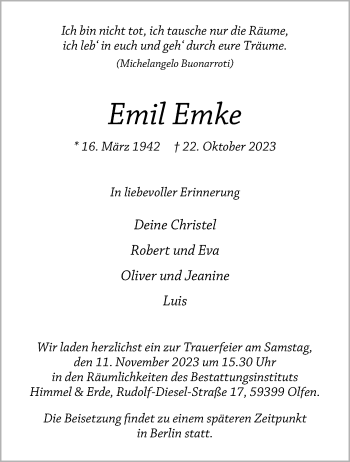 Anzeige von Emil Emke 