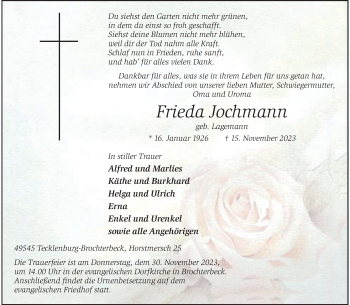 Anzeige von Frieda Jochmann 