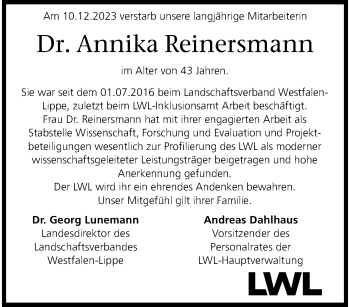 Anzeige von Dr. Annika Reinersmann 