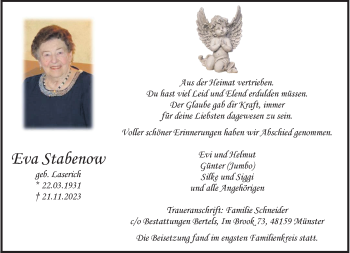 Anzeige von Eva Stabenow 