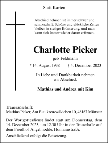 Anzeige von Charlotte Picker 